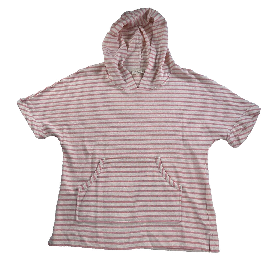 Jane & Delancey Women's Small Pink/Cream Striped Short Sleeve Hooded Terry Shirt